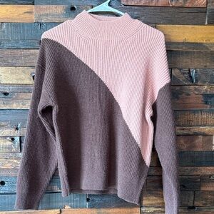 Hem & Thread Pink and Brown Turtleneck Sweater